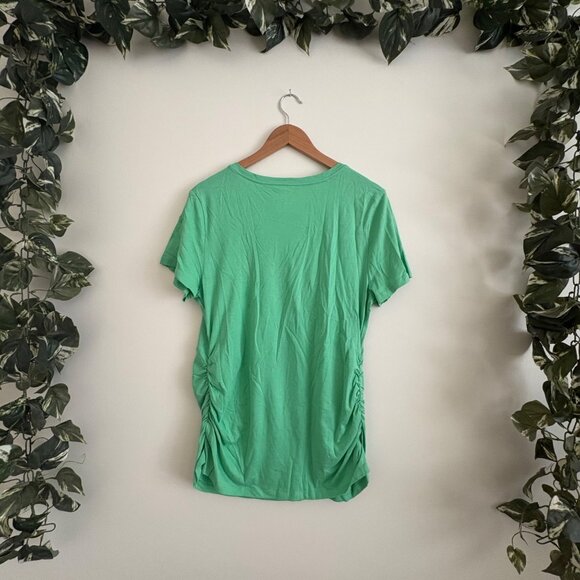 Ingrid + Isabel Maternity V-Neck Ruched Short Sleeve Shirt Green NEW Size L - Picture 2 of 7
